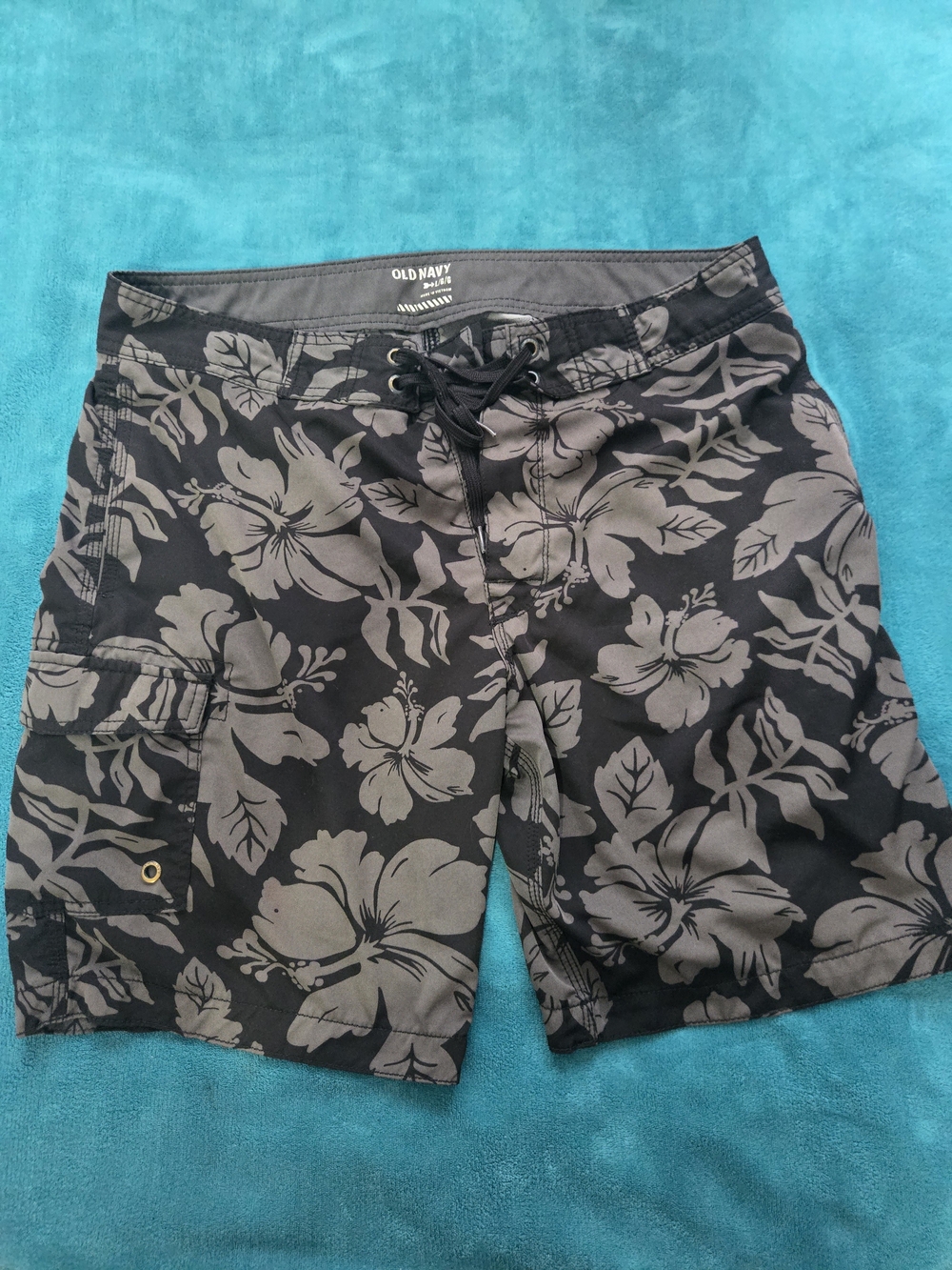 Old Navy Black and Gray Floral Swim Board Shorts